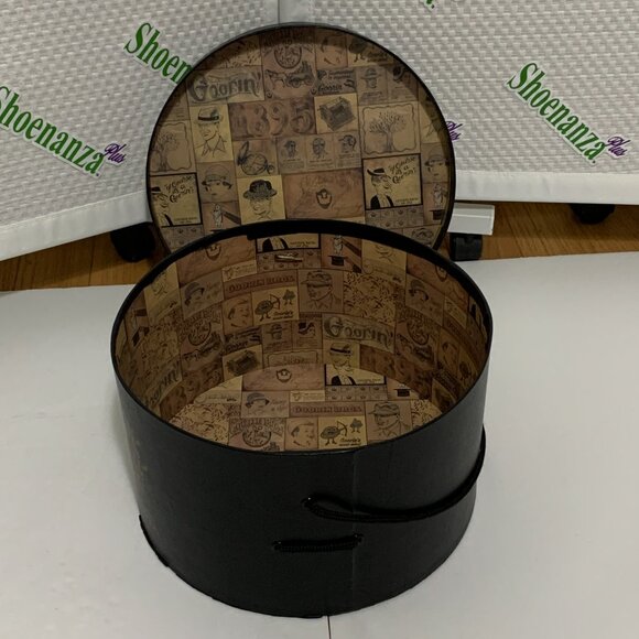 Vintage Goorin Bros Cardboard Hat Box Strap Storage Container Paper Black Gold - Picture 10 of 16